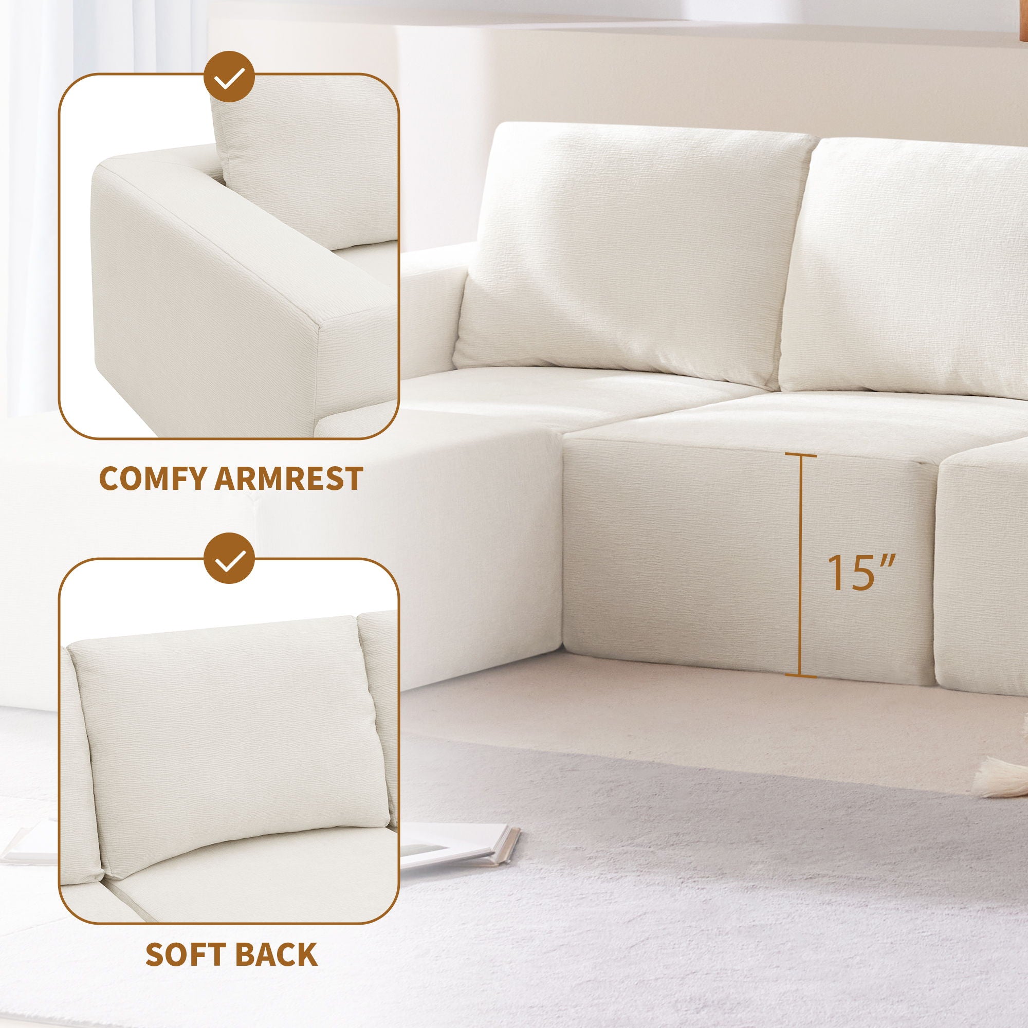 Modular U-Shaped Sectional Sofa, Luxury Chenille Floor Couch Set, Upholstered Indoor Furniture, Foam - Filled Sleeper Sofa Bed For Living Room, Bedroom, Free Combination