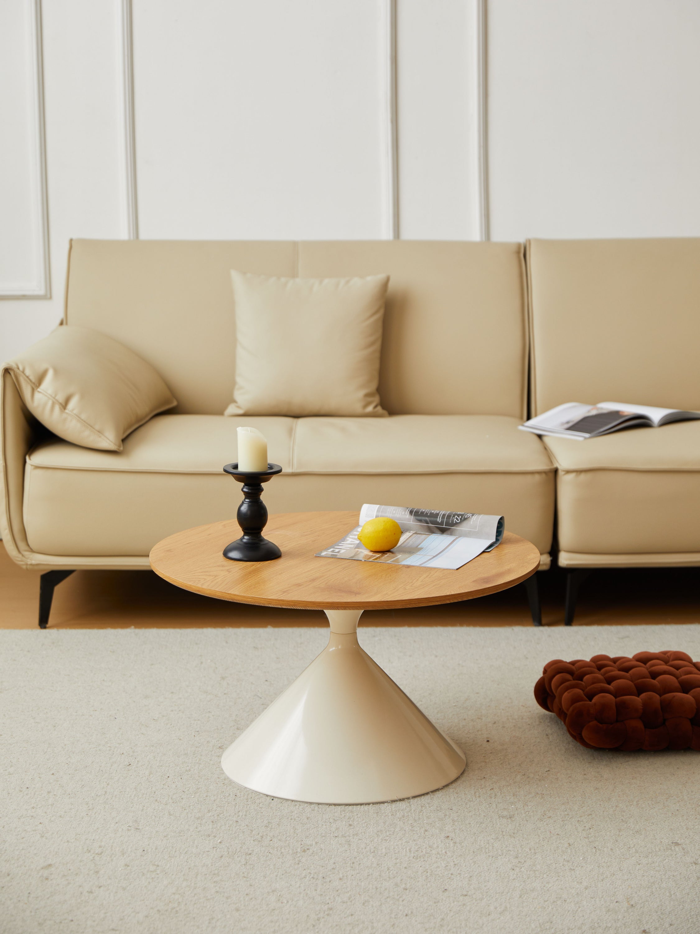 Round Coffee Table - Brown / White