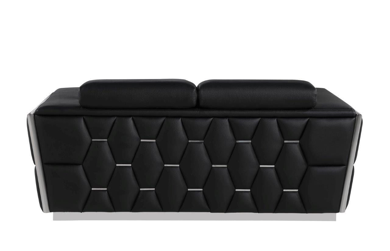 Italian Leather, Loveseat - Black / Silver