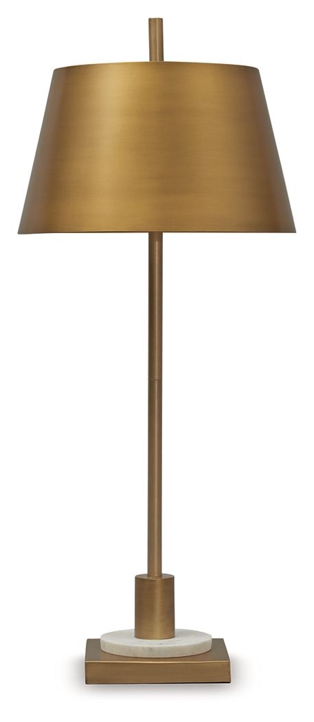 Fritzburn - Gold Finish / White - Metal Table Lamp by Signature Design by Ashley® | Bel Furniture