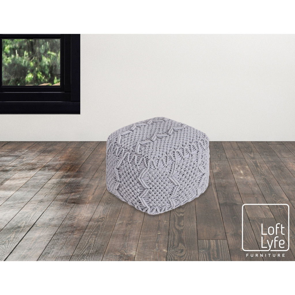 Cotton Blend Pouf Ottoman - Light Gray