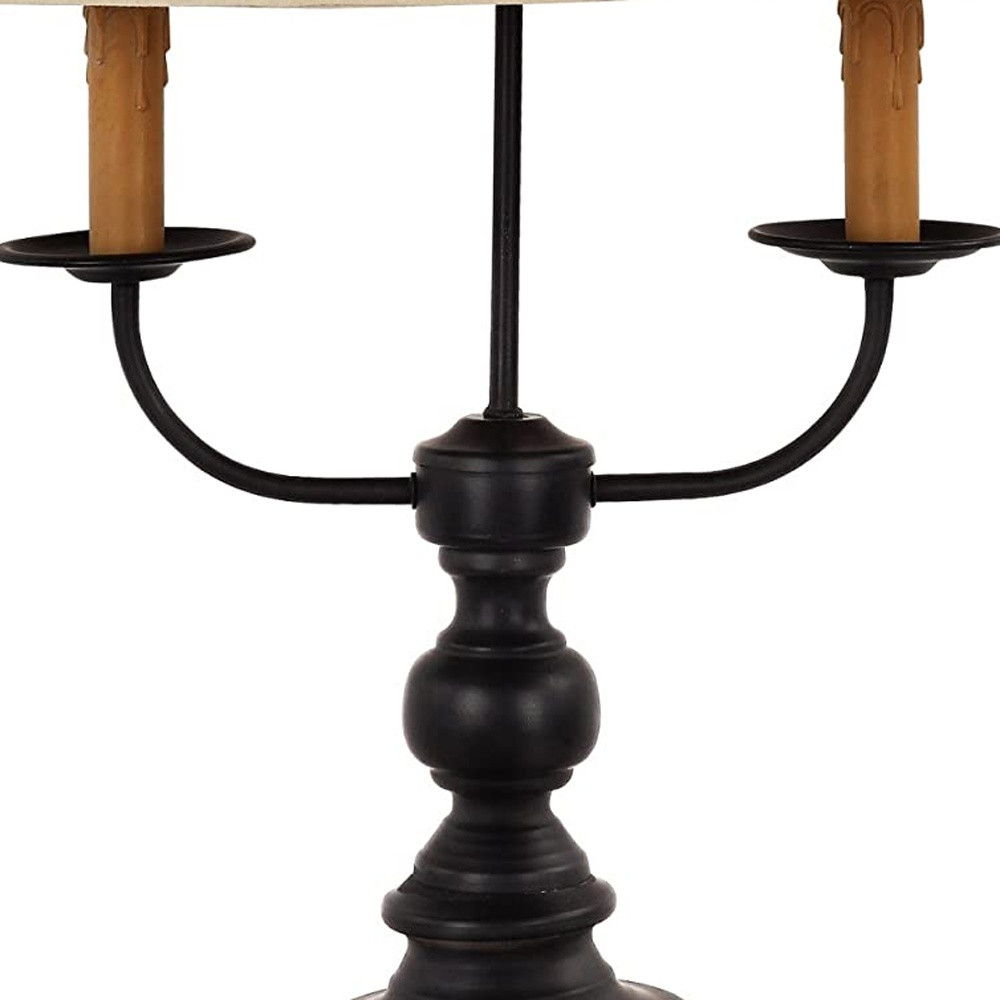 Metal Three Light Table Lamp With Natural Empire Shade - Black