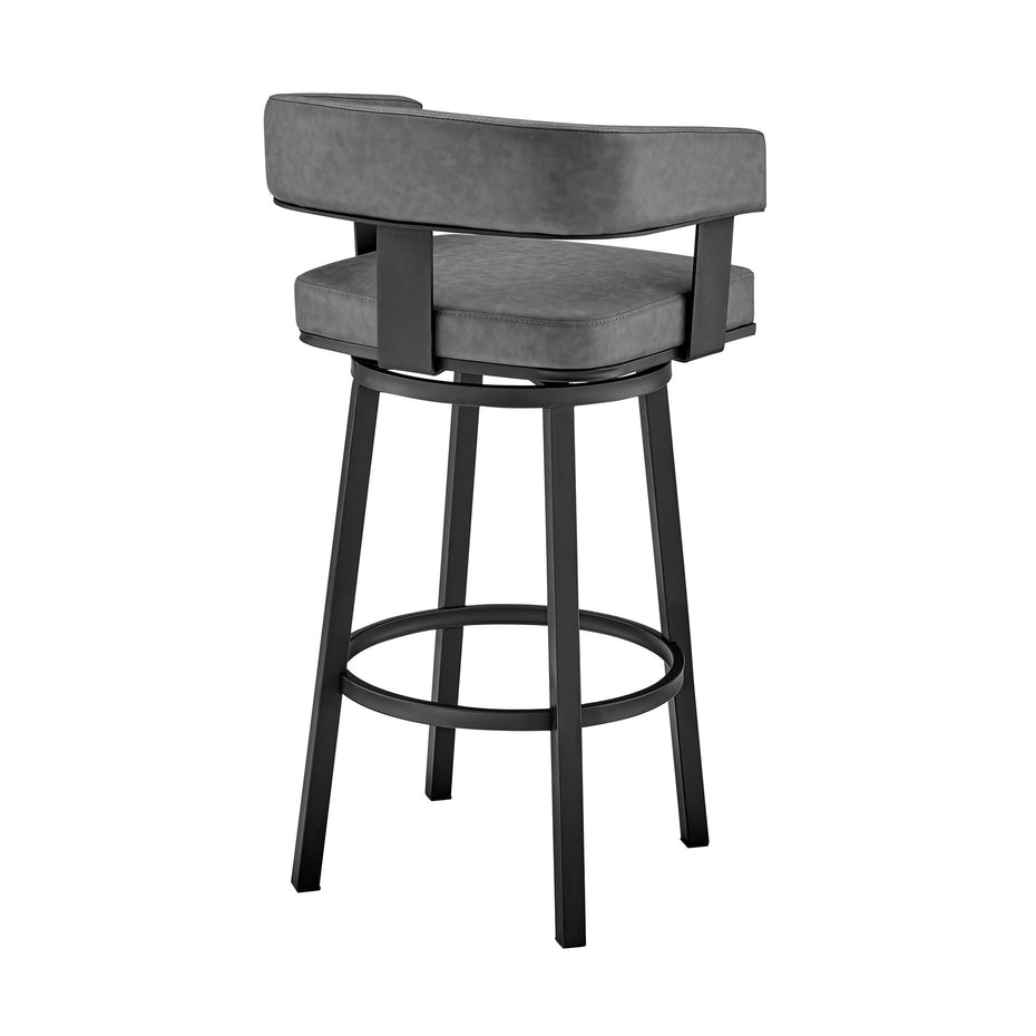 38" Faux Leather Swivel Low Back, Bar Height Bar Chair - Gray / Black