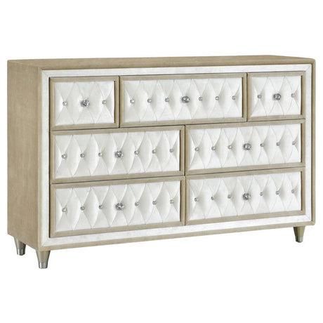 Antonella - 7-Drawer Upholstered Dresser Beige by CoasterElevations | Bel Furniture