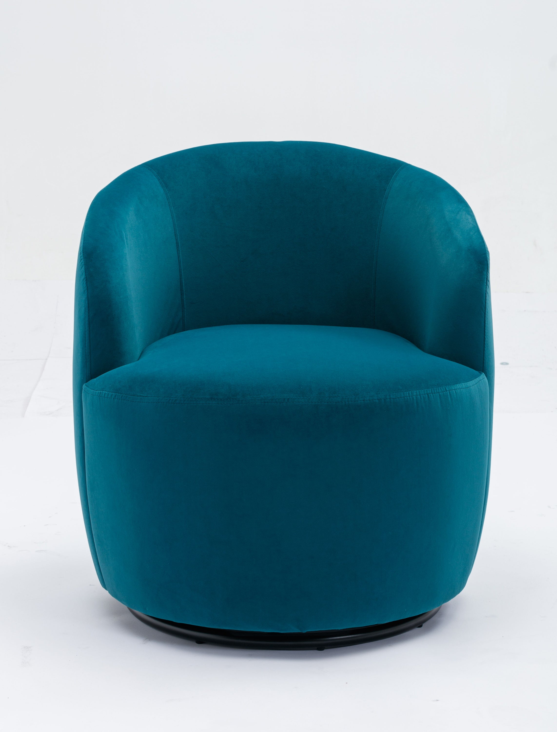 Velvet Fabric Swivel Accent Armchair Barrel Chair With Powder Coating Metal Ring