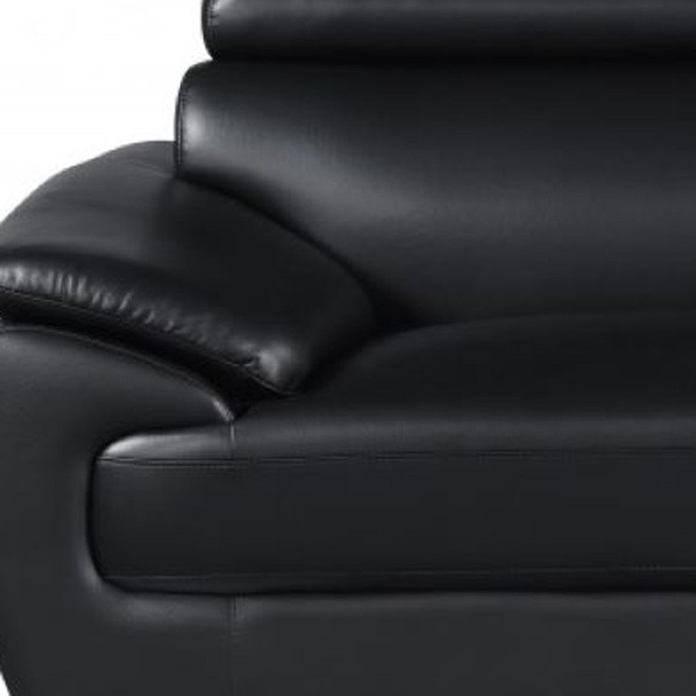 Silver Legs Leather Sofa - Black