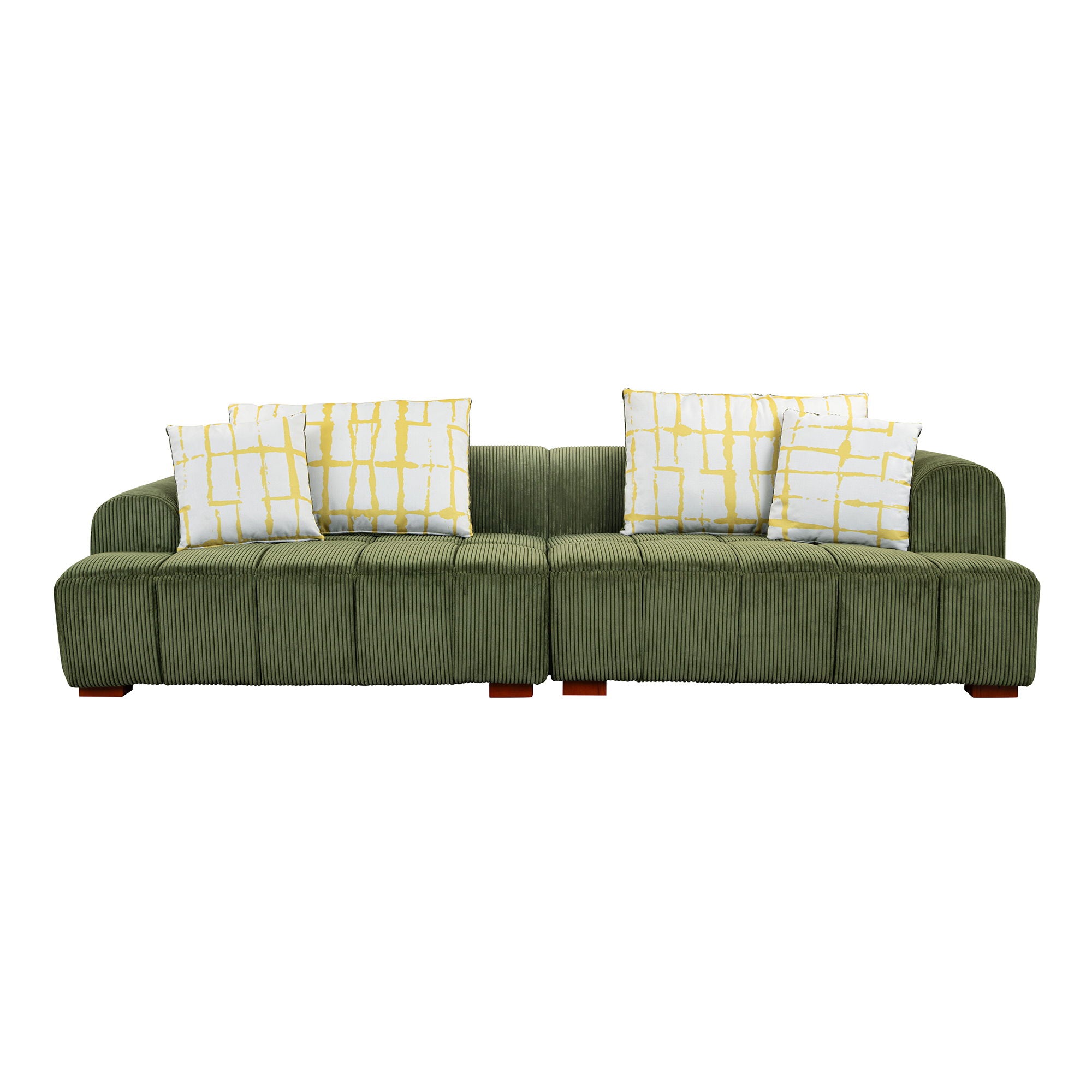 Modern Couch Corduroy Comfy Sofa With Rubber Wood Legs, 4 Pillows For Living Room