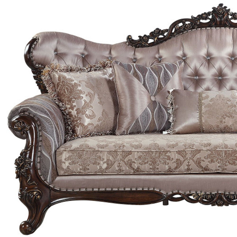 Imitation Silk Damask Sofa And Toss Pillows - Champagne