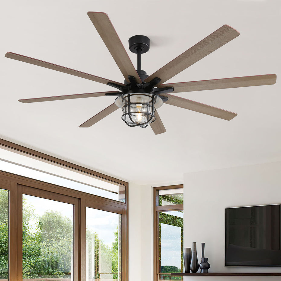 Modern Ceiling Fan With 6 Speed Wind 8 Blades Remote Control Reversible DC Motor With Light - Black