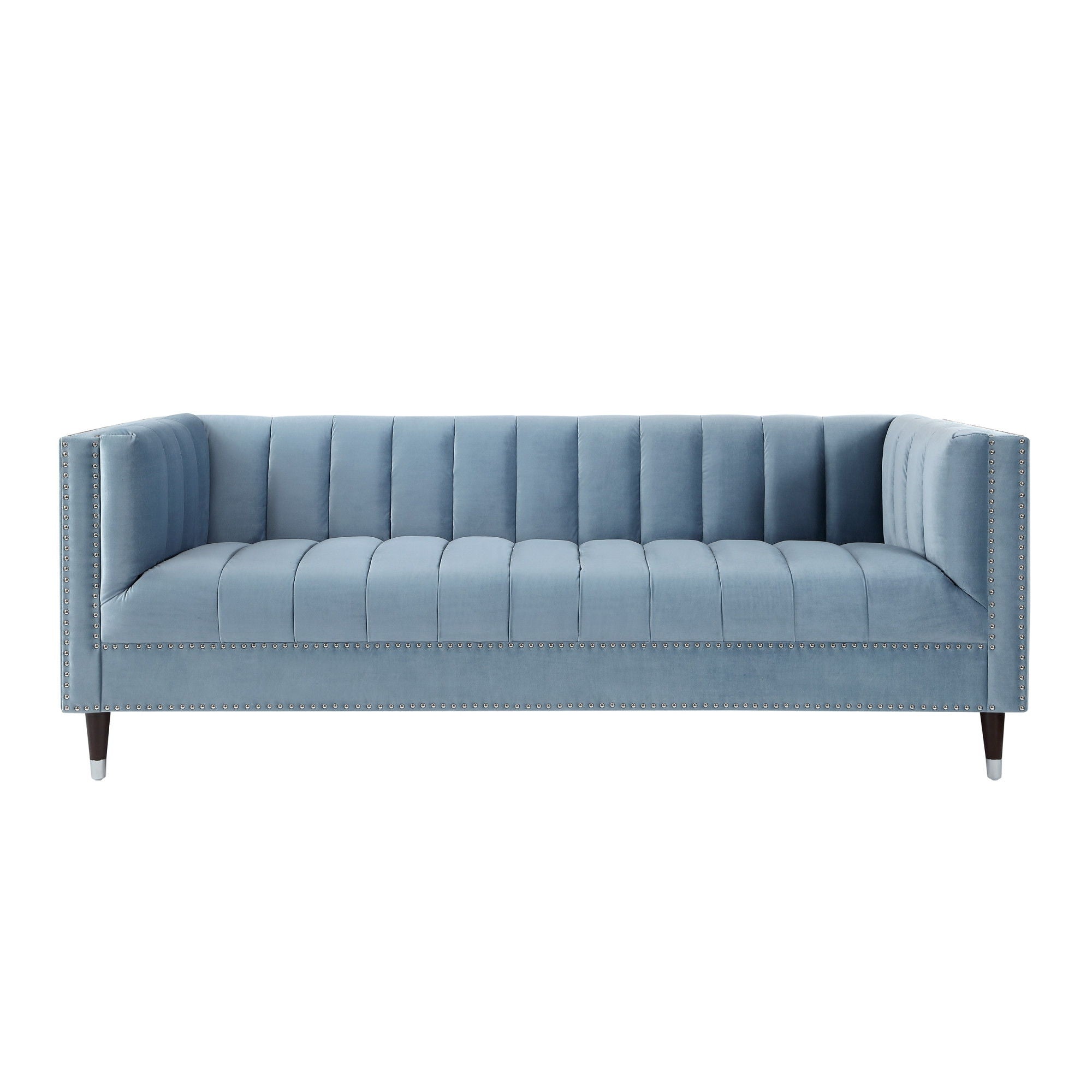 Velvet Sofa With Espresso Legs - Slate Blue