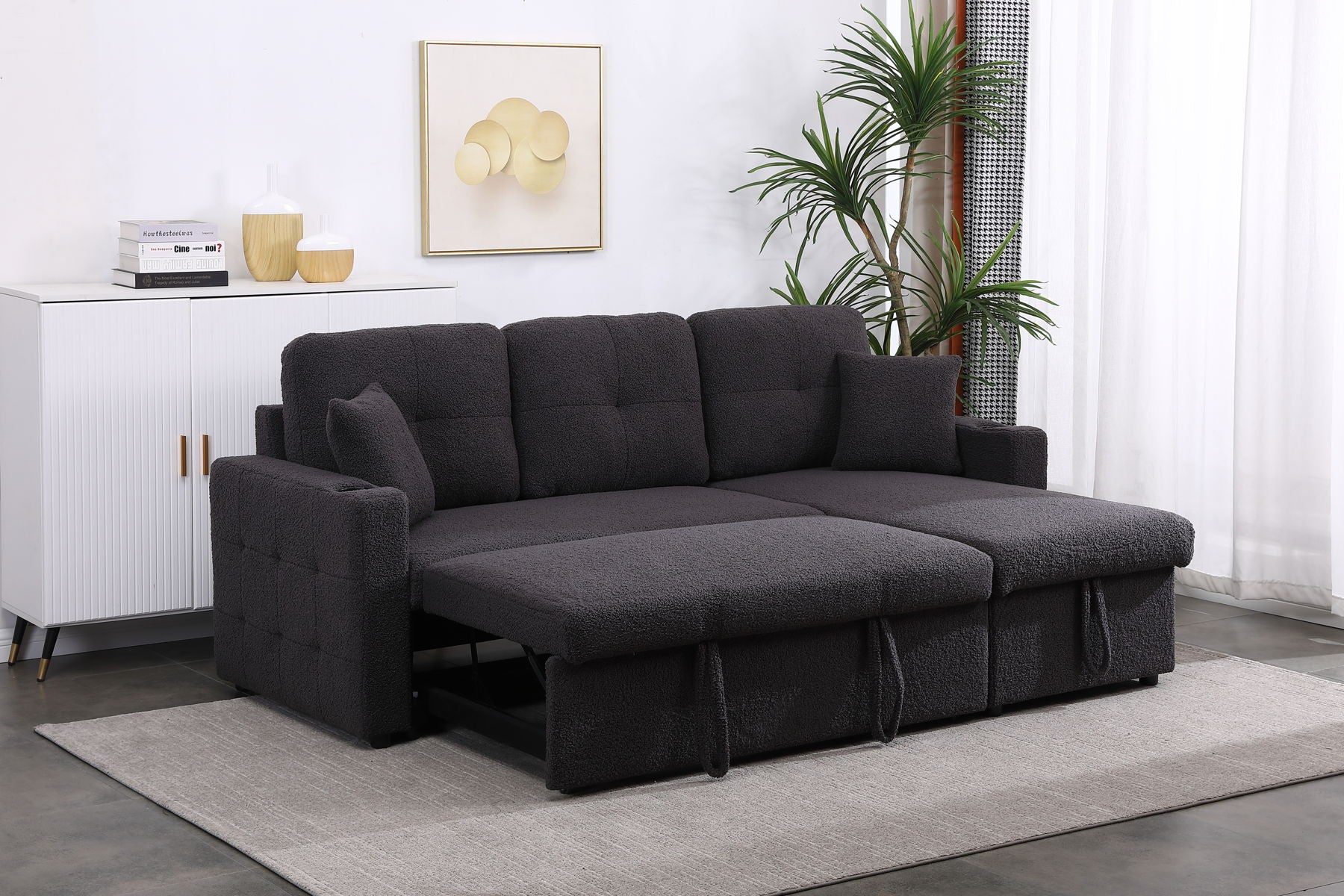 Lambswool - Pull Out Sleeper Sectional Sofa With Storage Chaise