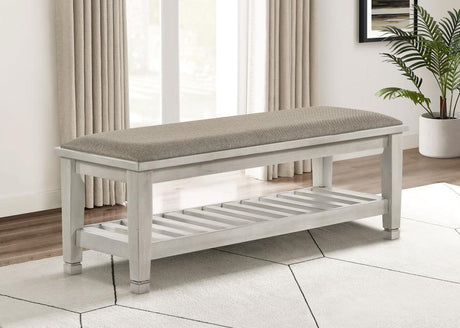 Franco - Fabric Upholstered Bench With Shelf by CoasterEssence | Bel Furniture