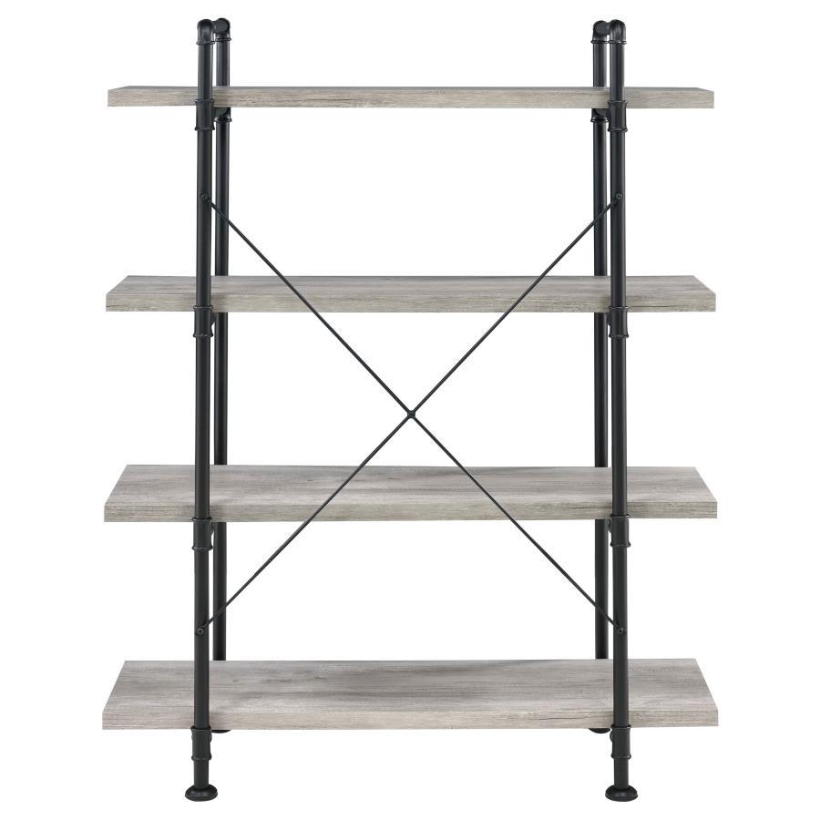 Delray - 4-Shelf Bookshelf - Gray Driftwood And Black