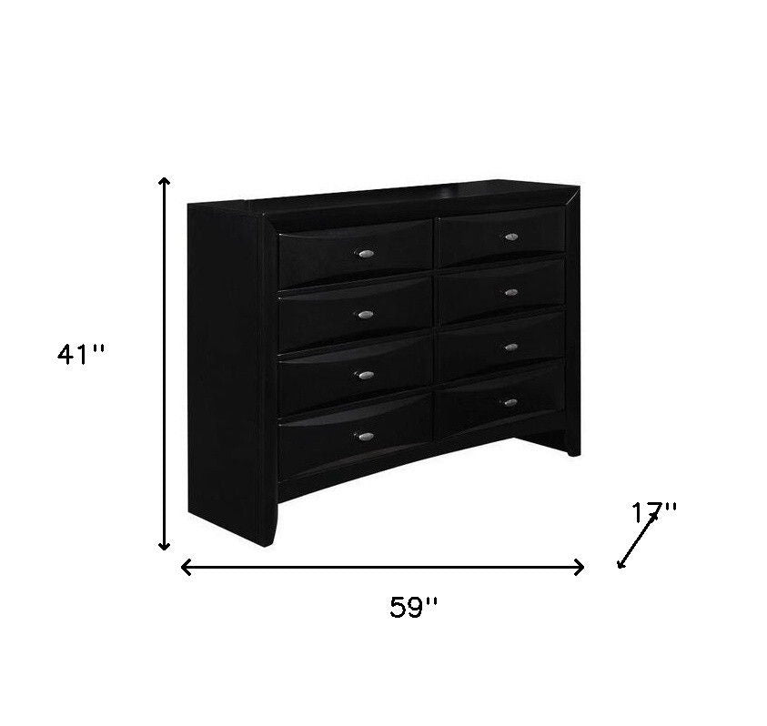 Solid Wood Eight Drawer Double Dresser - Black