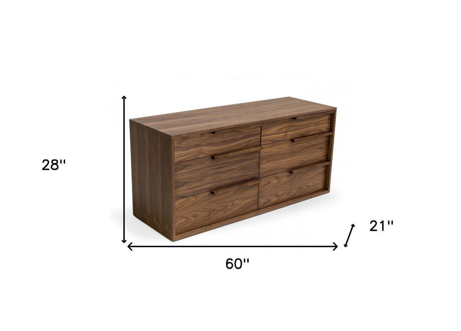 Six Drawer Double Dresser - Walnut / Brown