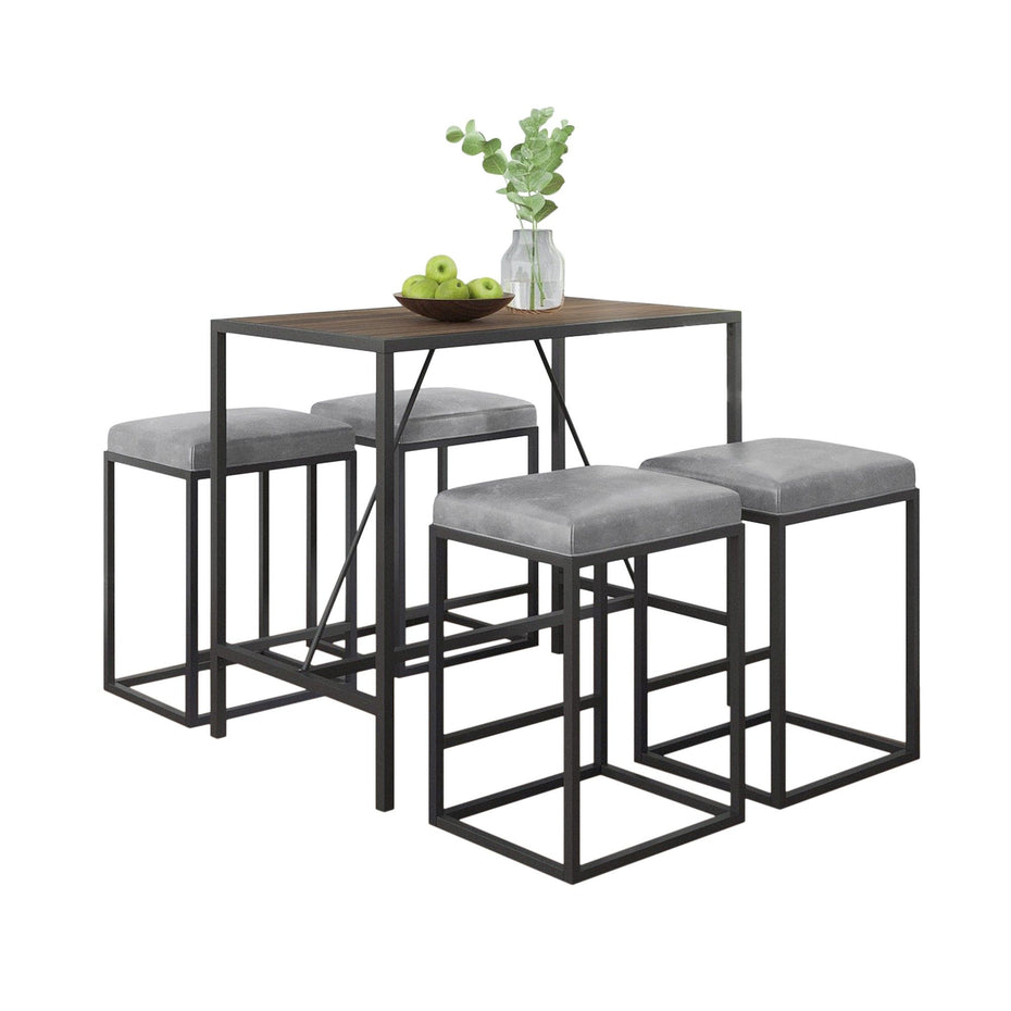 Modern Geo Walnut Five Piece Bar Set - Gray