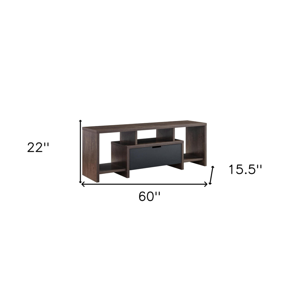 Wood Cabinet Enclosed Storage TV Stand - Walnut Oak / Black