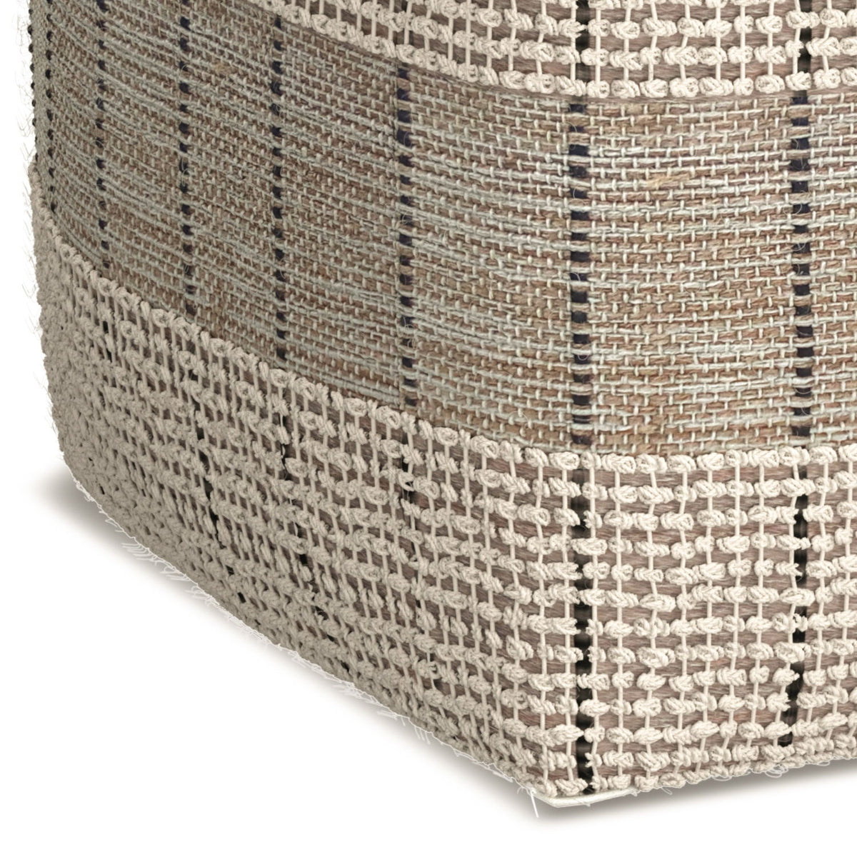 Elmer - Square Woven Pouf - Natural / Gray by Simpli-Home | Bel Furniture