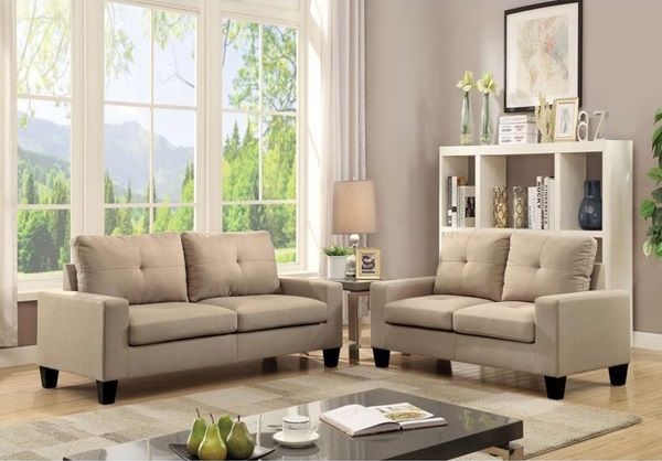 Linen Platinum Sofa And Loveseat - Beige