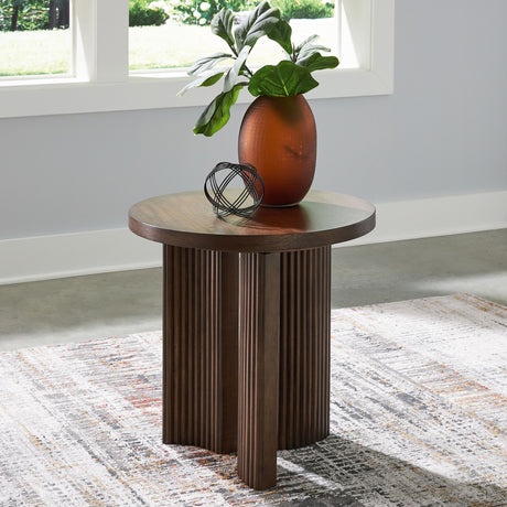 Korestone - Dark Brown - Round End Table by Signature Design by Ashley® | Bel Furniture