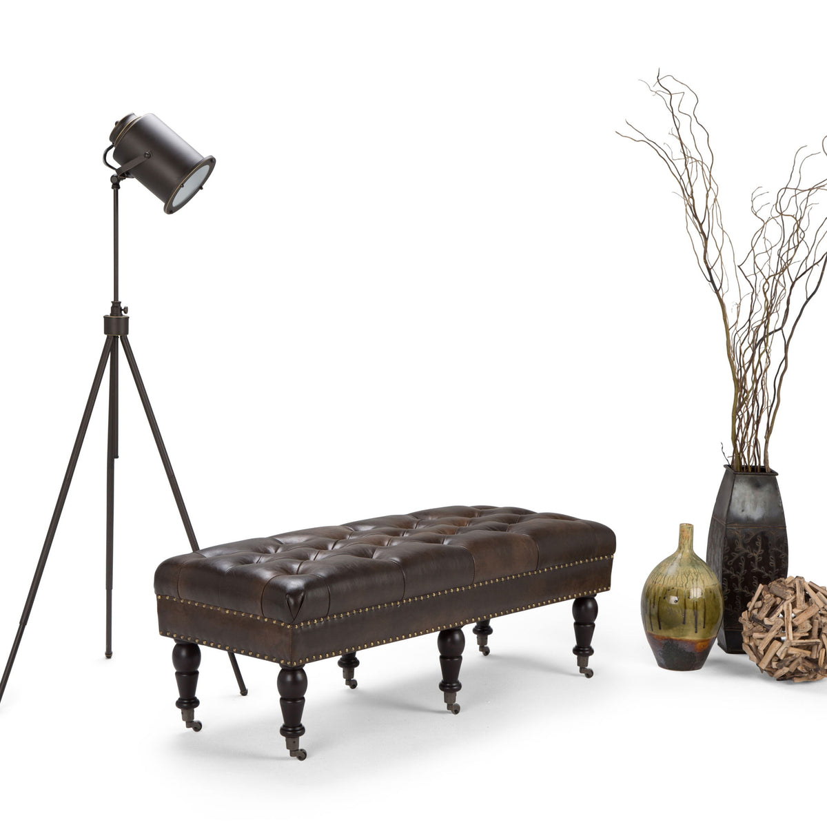 Henley - Tufted Ottoman Bench - Distressed Brown by Simpli-Home | Bel Furniture