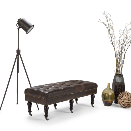 Henley - Tufted Ottoman Bench - Distressed Brown by Simpli-Home | Bel Furniture