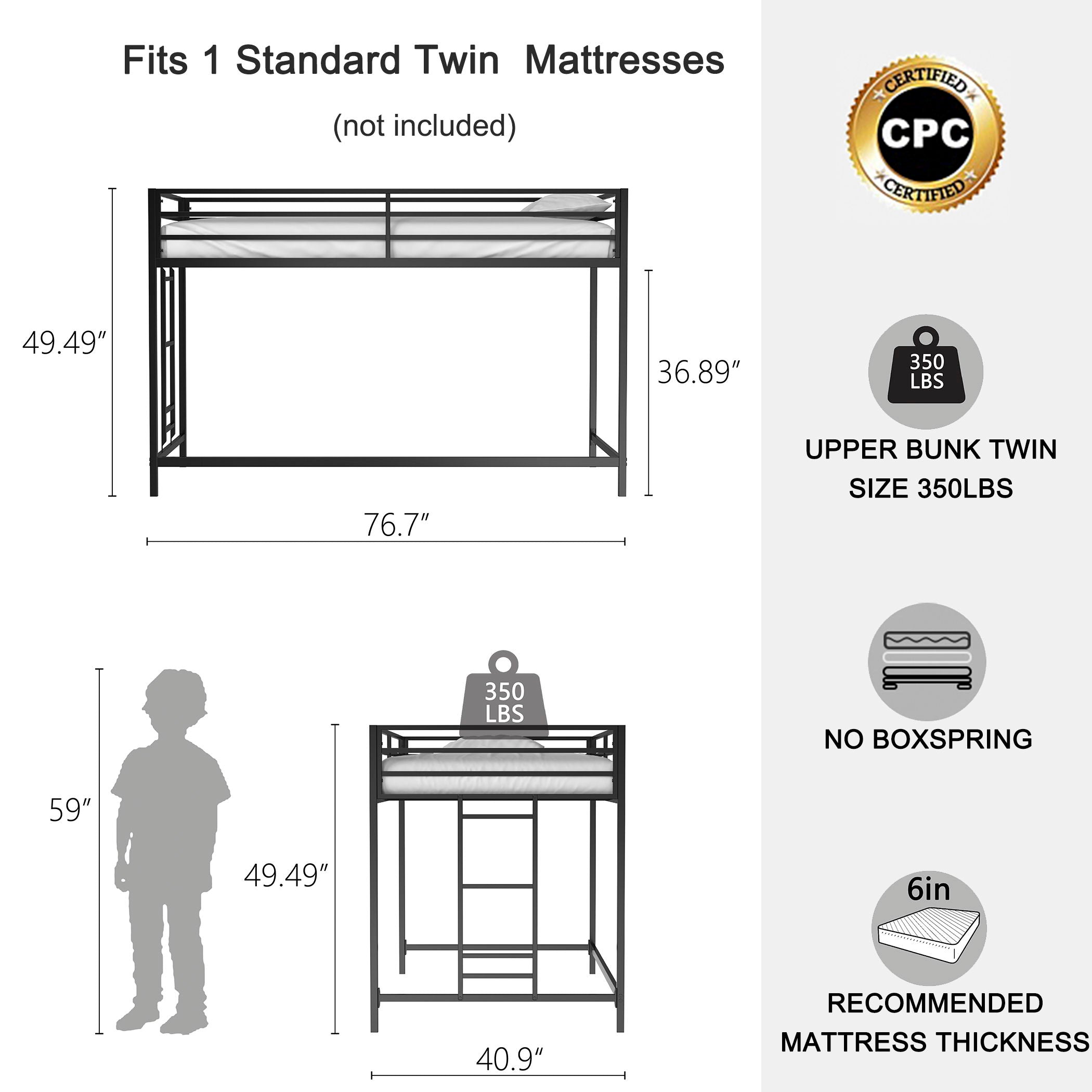 Adam - Junior Twin Loft Bunk - Black