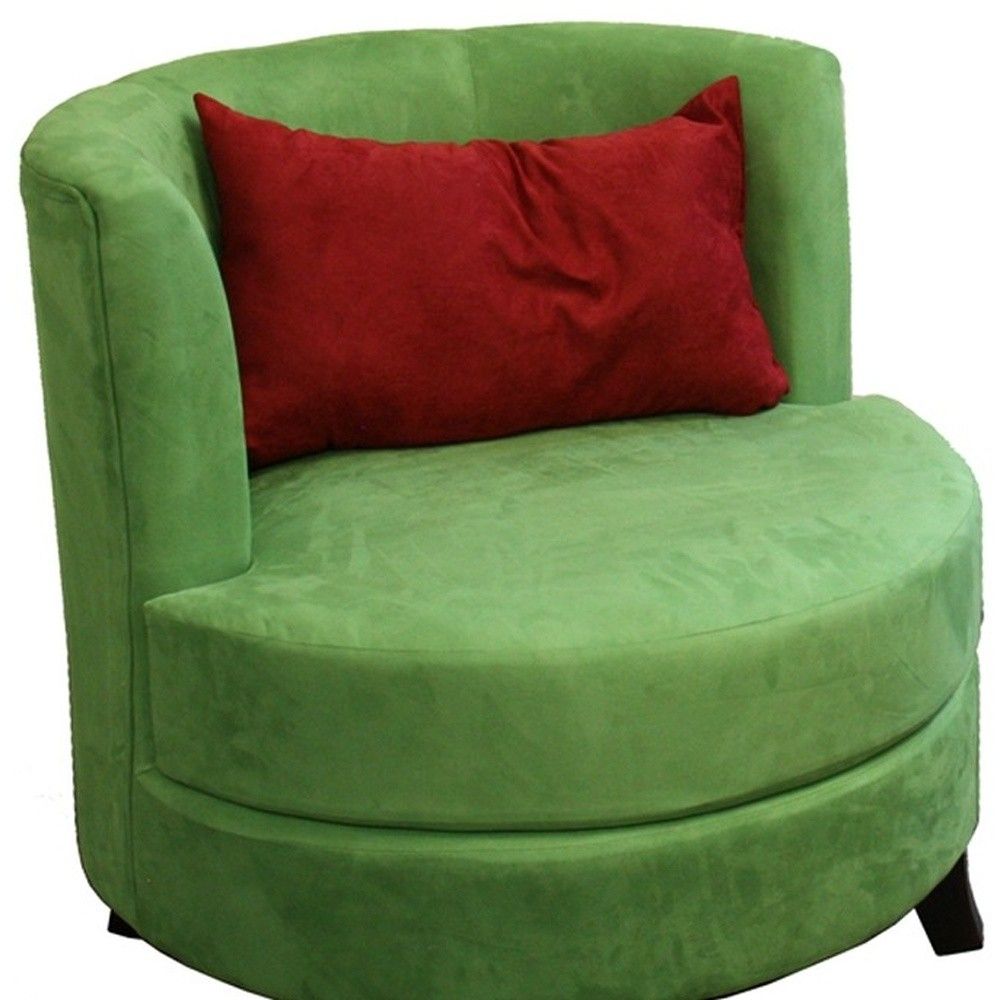 Microfiber Retro Round Accent Chair With Contrast Pillow - Green