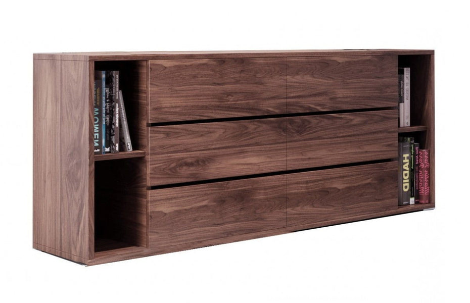 Wood Six Drawer, Double Dresser - Walnut