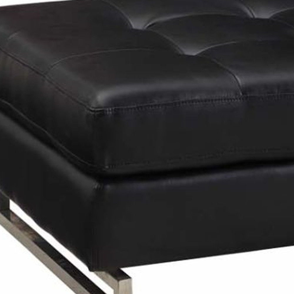 Faux Leather Ottoman - Black / Silver