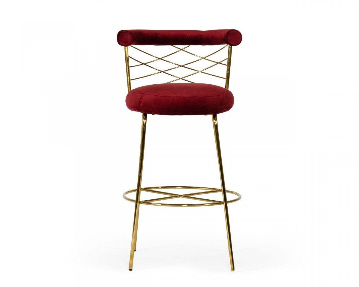 Velvet And Steel Low Back Bar Height Bar Chair - Red / Gold