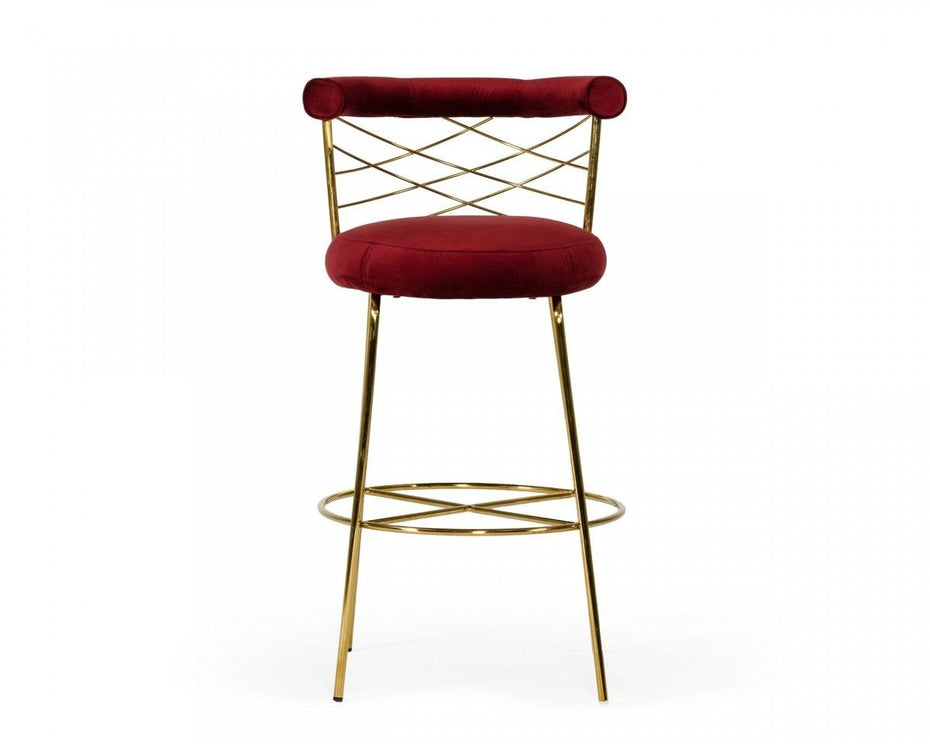 Velvet And Steel Low Back Bar Height Bar Chair - Red / Gold