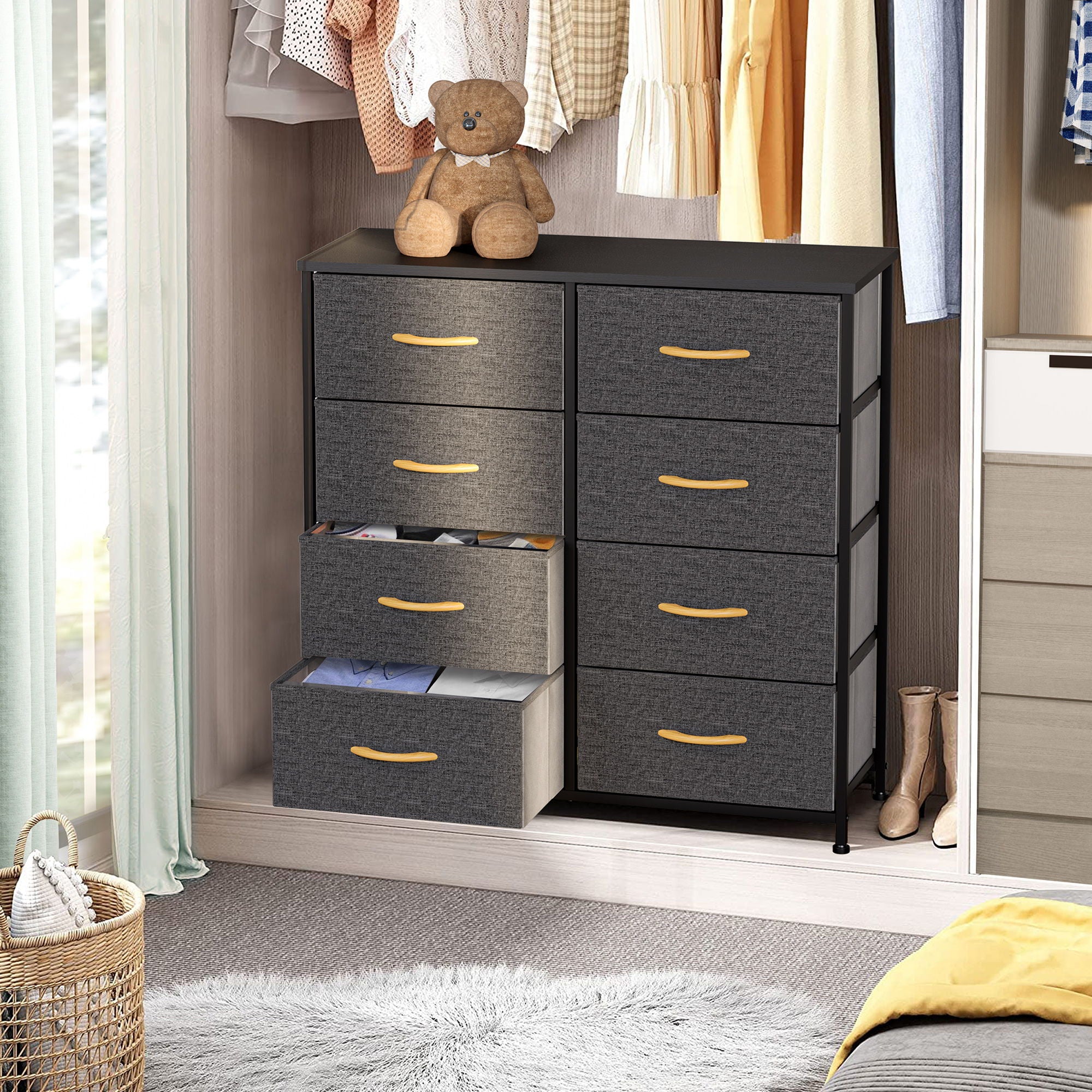 Steel And Fabric Eight Drawer Chest - Gray / Black