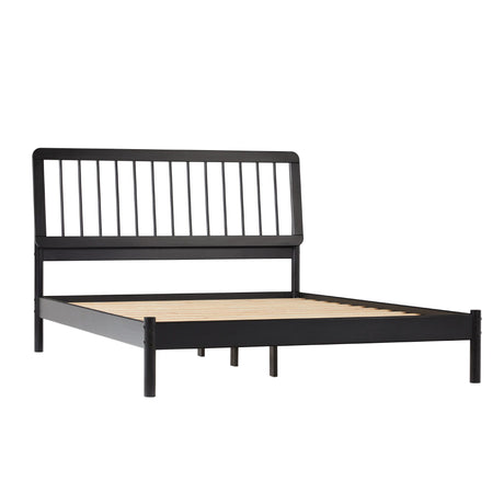 Mid-Century Modern Solid Wood Spindle Bed Black Queen by Walker Edison | Bel Furniture