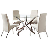 Beckham - 5 Piece Round Glass Top Dining Set - Chrome And White