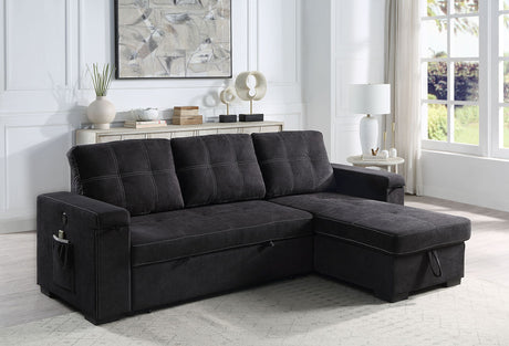 Toby - Woven Fabric Reversible Sleeper Sectional Sofa With Storage Chaise Cup Holder Charging Ports And Pockets - view 4
