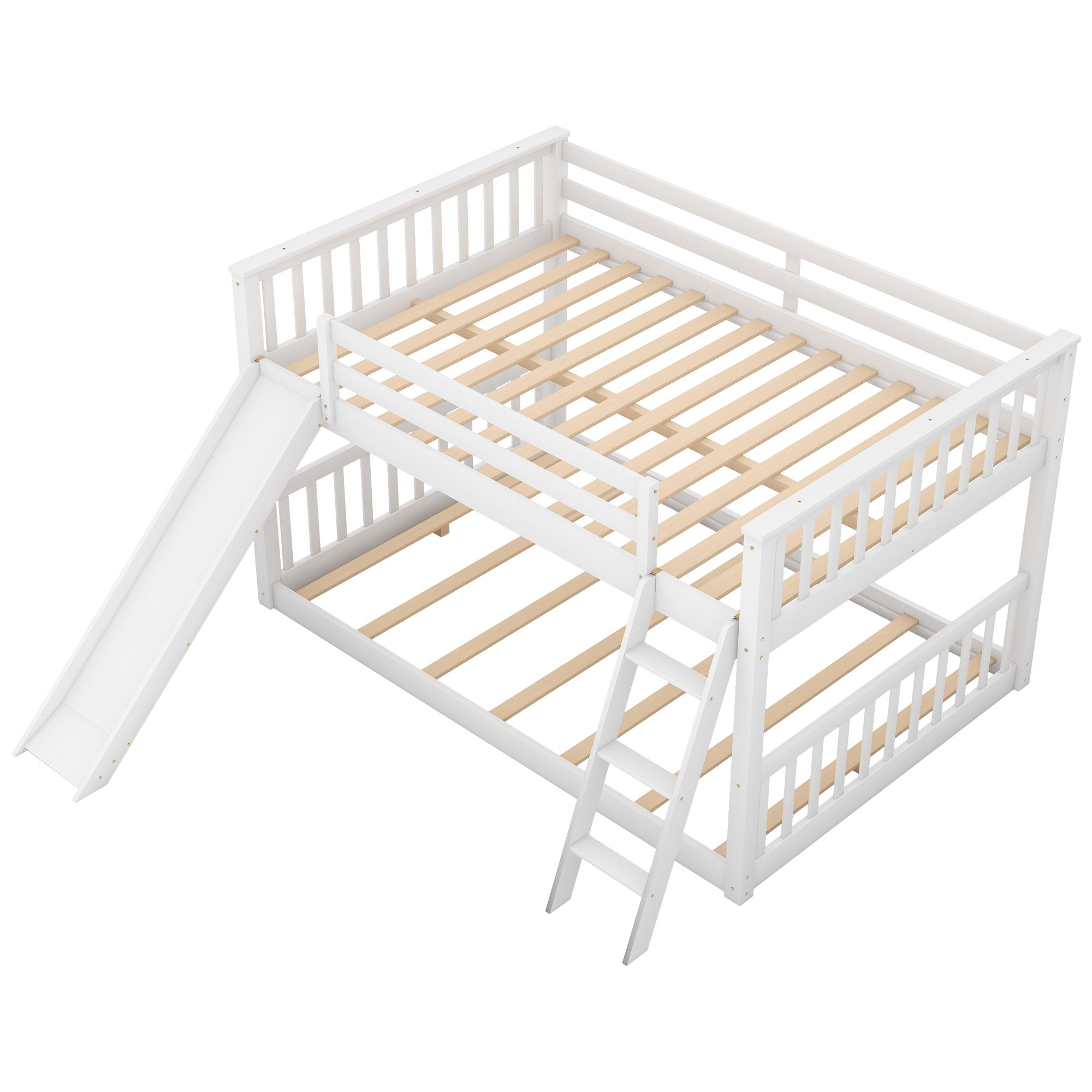 Full Over Full Bunk Bed With Convertible Slide And Ladder - White