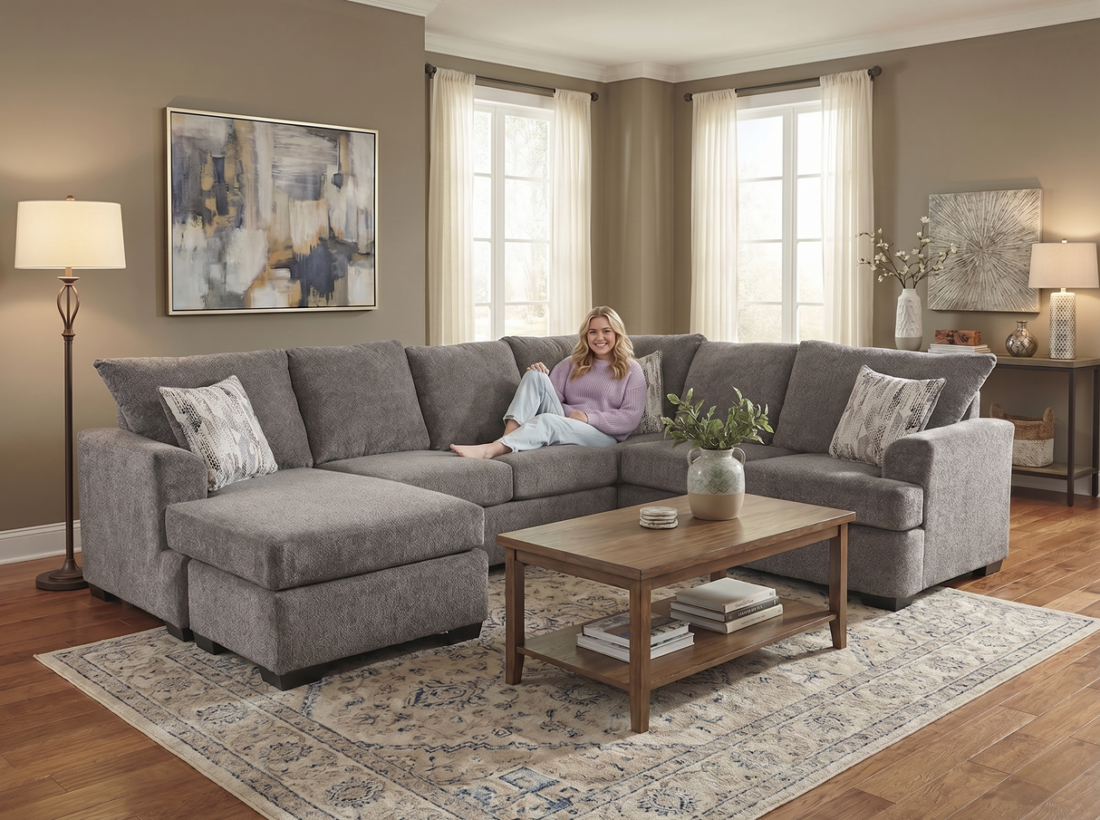 Logan Nickel Grey Sectional Sofa with Chaise