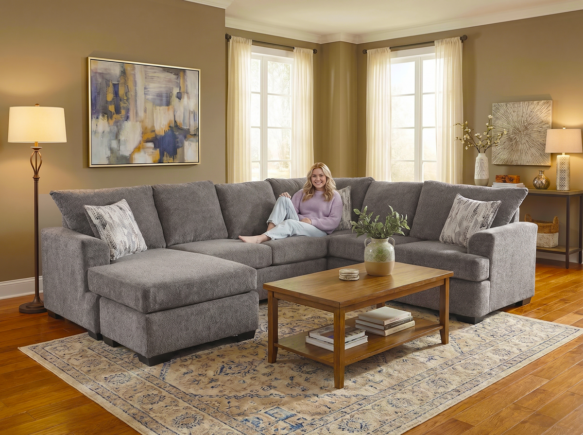 Logan Nickel Grey Sectional Sofa with Chaise