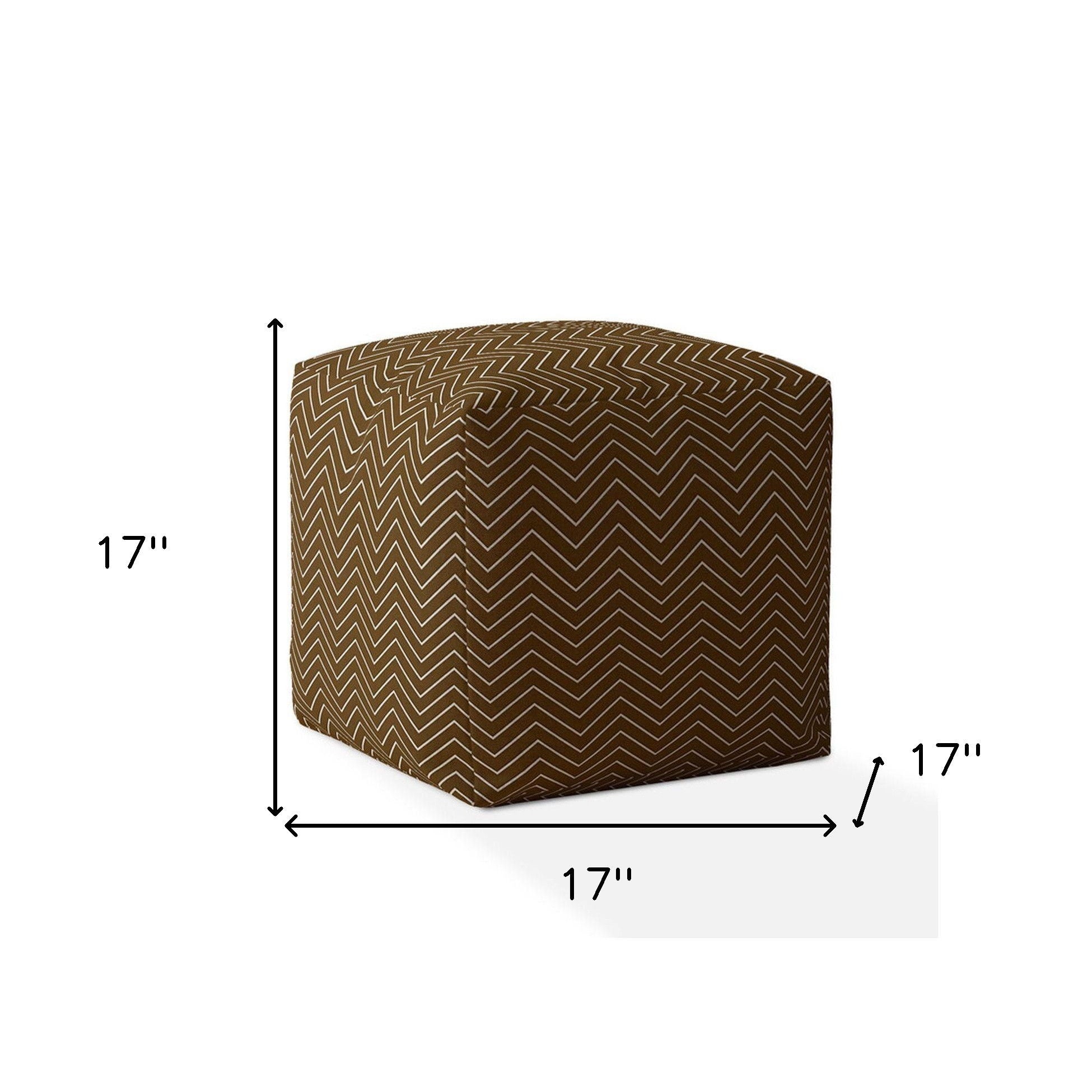 Cotton Chevron Pouf Ottoman - Brown