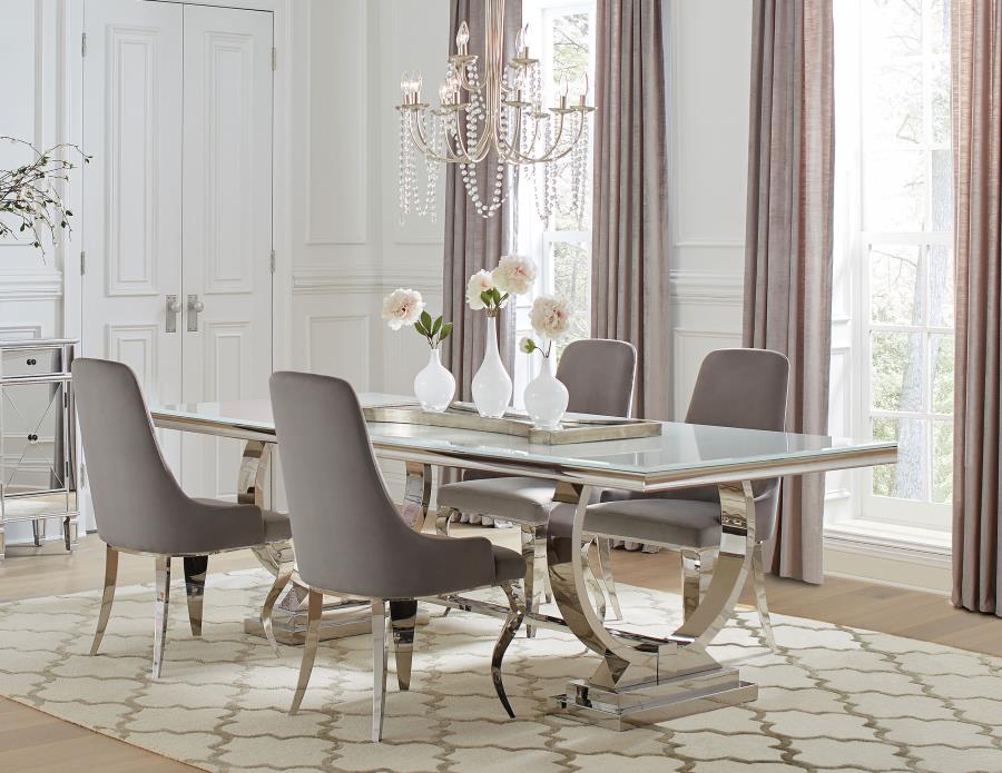 Antoine Rectangular Glass Top Dining Table Set Grey