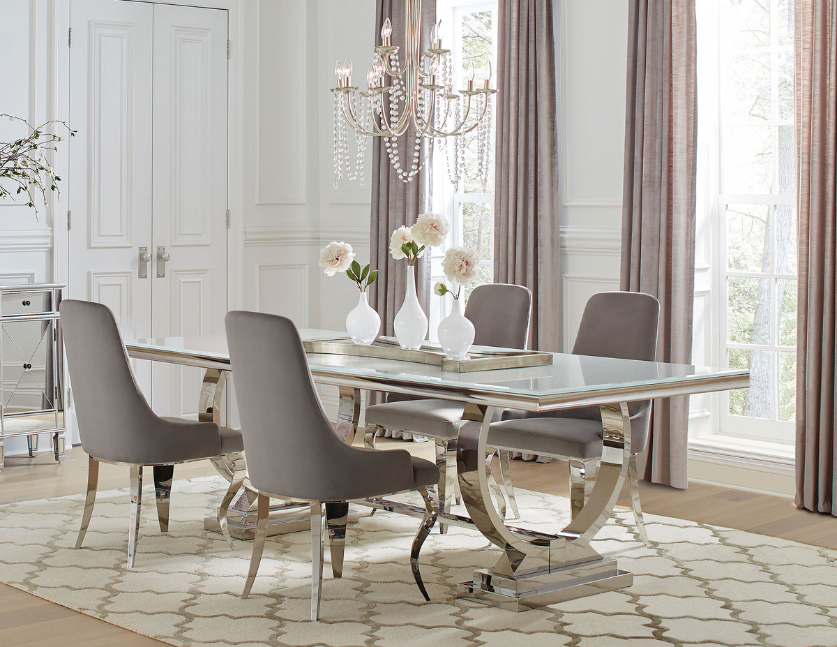 Antoine Rectangular Glass Top Dining Table Set Grey