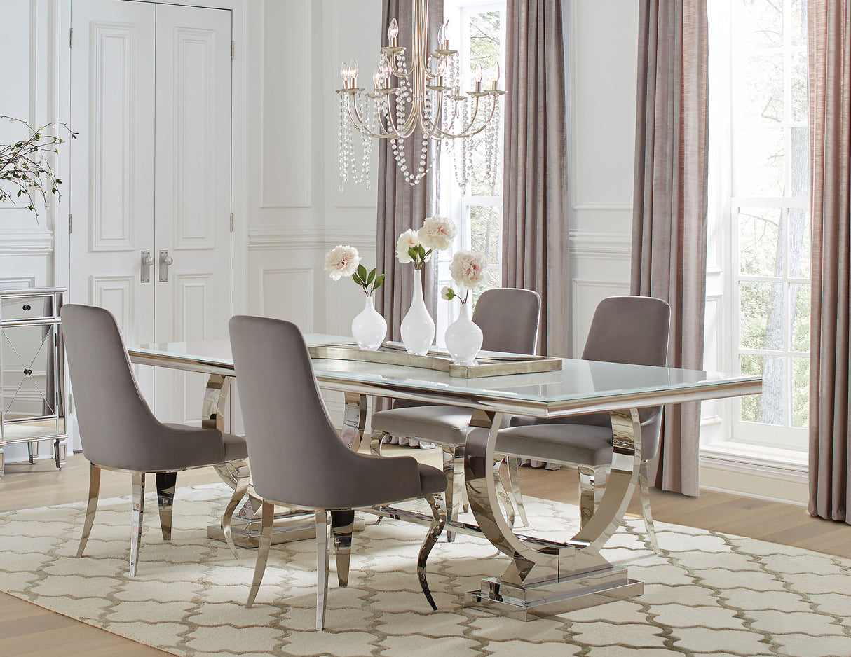 Antoine Rectangular Glass Top Dining Table Set Grey