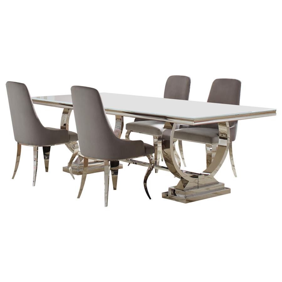 Antoine Rectangular Glass Top Dining Table Set Grey