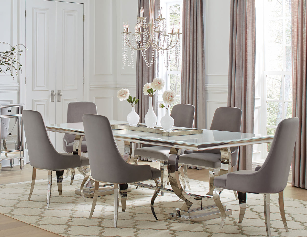 Antoine Rectangular Glass Top Dining Table Set Grey