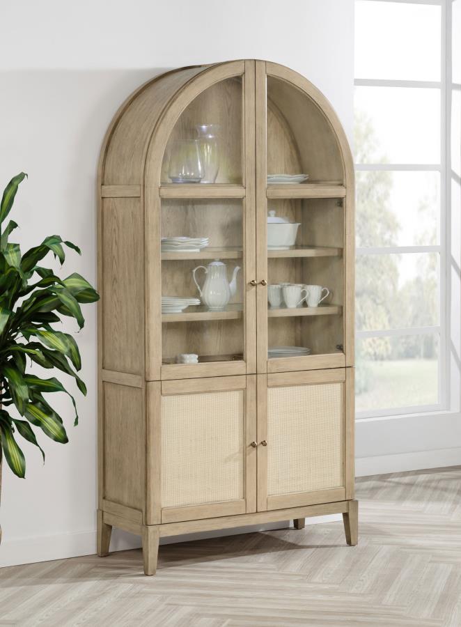 Kailani - 4-Door Cane Dining Vitrine Display Cabinet - Beige Oak