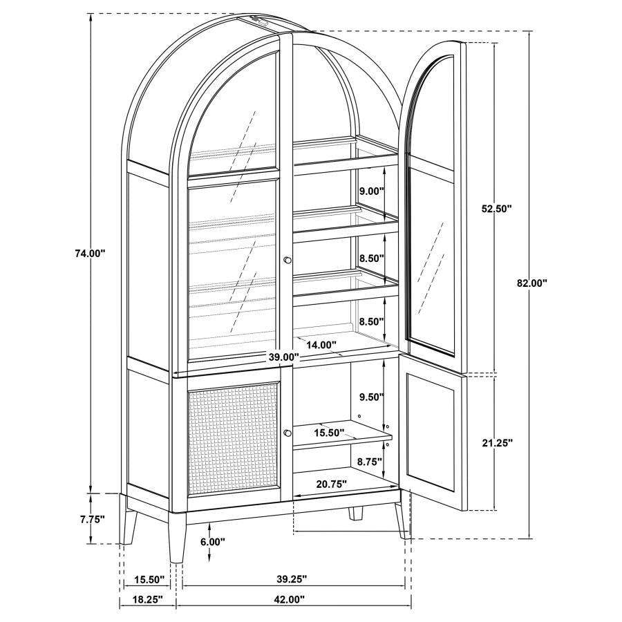 Kailani - 4-Door Cane Dining Vitrine Display Cabinet - Beige Oak