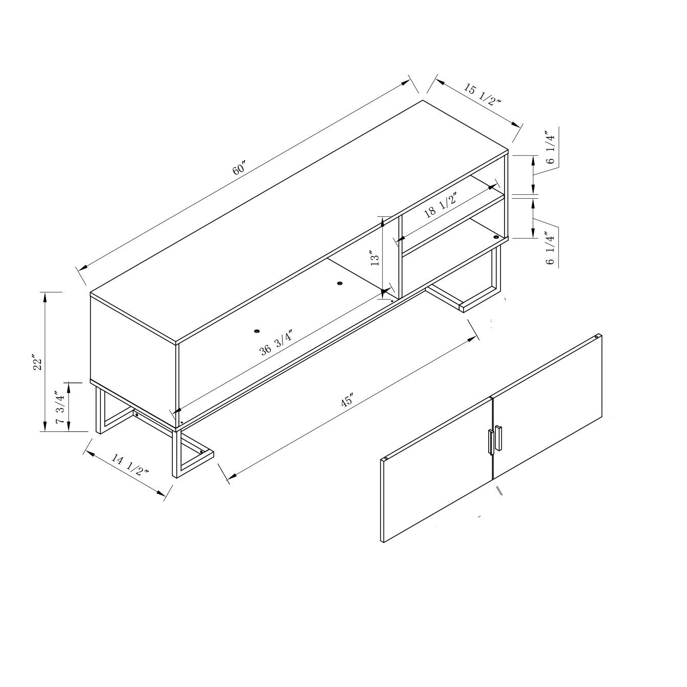 Sleek TV Stand With Black Metal Legs Stylish Storage With Open Shelves & Cabinets - Dark Taupe