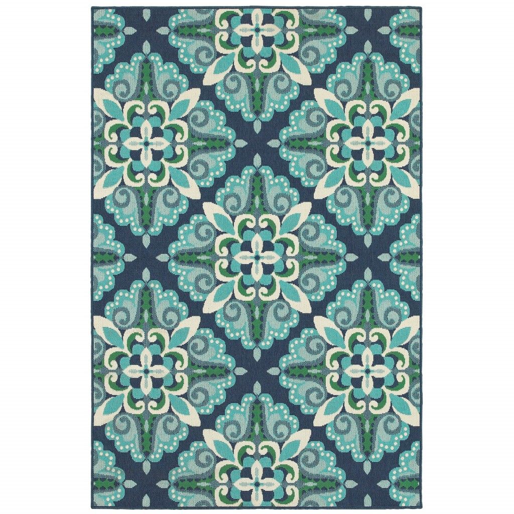 2' X 3' Floral Indoor Outdoor Area Rug - Blue