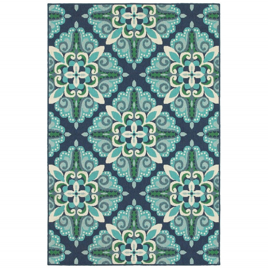 2' X 3' Floral Indoor Outdoor Area Rug - Blue